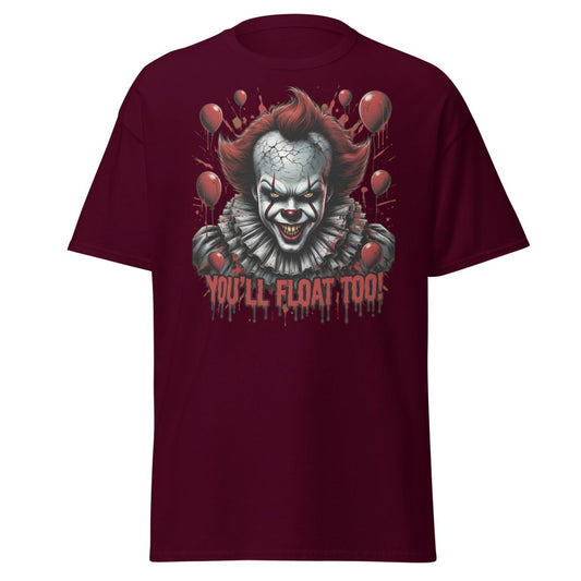 Creepy Clown You'll Float Too T-Shirt - Horror Graphic Tee - Maroon - TeeRipple
