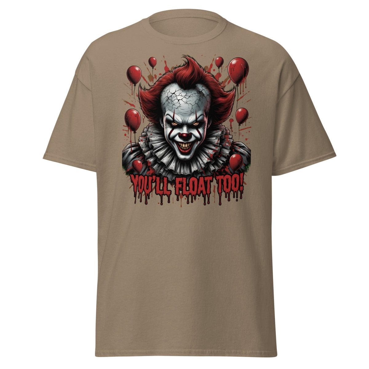 Creepy Clown You'll Float Too T-Shirt - Horror Graphic Tee - Brown Savana - TeeRipple