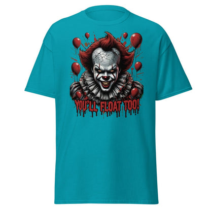 Creepy Clown You'll Float Too T-Shirt - Horror Graphic Tee - Tropical Blue - TeeRipple