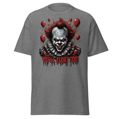 Creepy Clown You'll Float Too T-Shirt - Horror Graphic Tee - Graphite Heather - TeeRipple