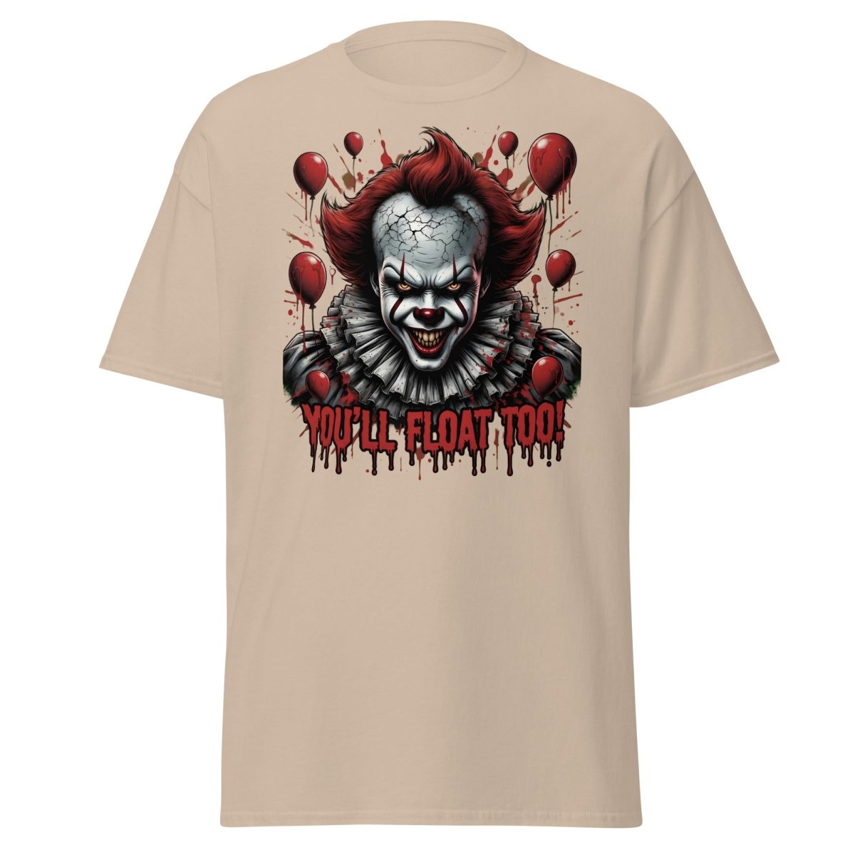 Creepy Clown You'll Float Too T-Shirt - Horror Graphic Tee - Sand - TeeRipple