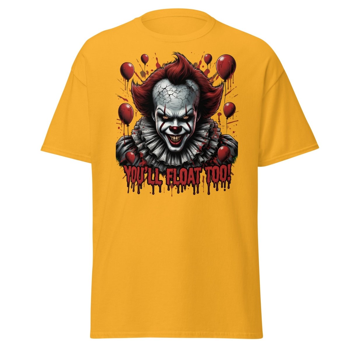 Creepy Clown You'll Float Too T-Shirt - Horror Graphic Tee - Gold - TeeRipple