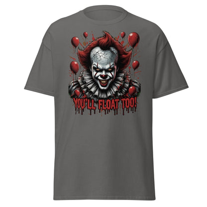 Creepy Clown You'll Float Too T-Shirt - Horror Graphic Tee - Charcoal - TeeRipple