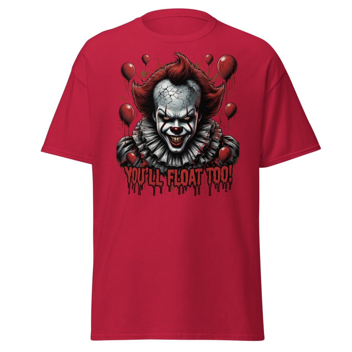 Creepy Clown You'll Float Too T-Shirt - Horror Graphic Tee - Cardinal - TeeRipple