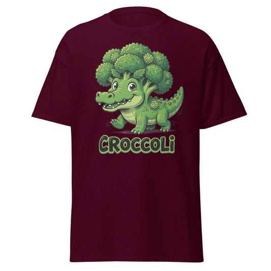 Croccoli Funny Broccoli Crocodile Pun T-Shirt - Maroon - TeeRipple