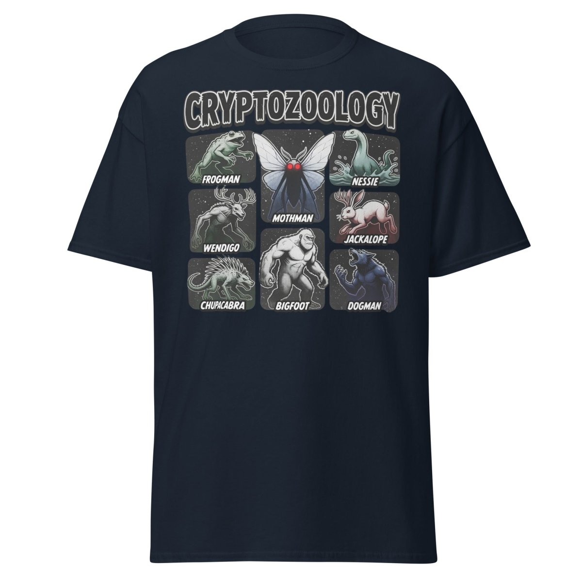 Cryptozoology Cryptids T-Shirt | Mothman Bigfoot Nessie Tee - Navy - TeeRipple