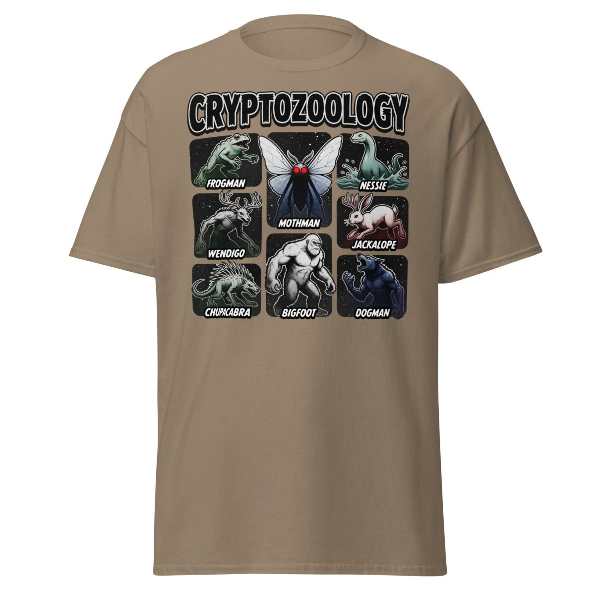 Cryptozoology Cryptids T-Shirt | Mothman Bigfoot Nessie Tee - Brown Savana - TeeRipple
