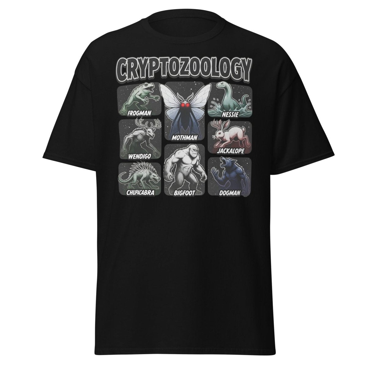 Cryptozoology Cryptids T-Shirt | Mothman Bigfoot Nessie Tee - Black - TeeRipple