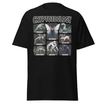 Cryptozoology Cryptids T-Shirt | Mothman Bigfoot Nessie Tee - Black - TeeRipple
