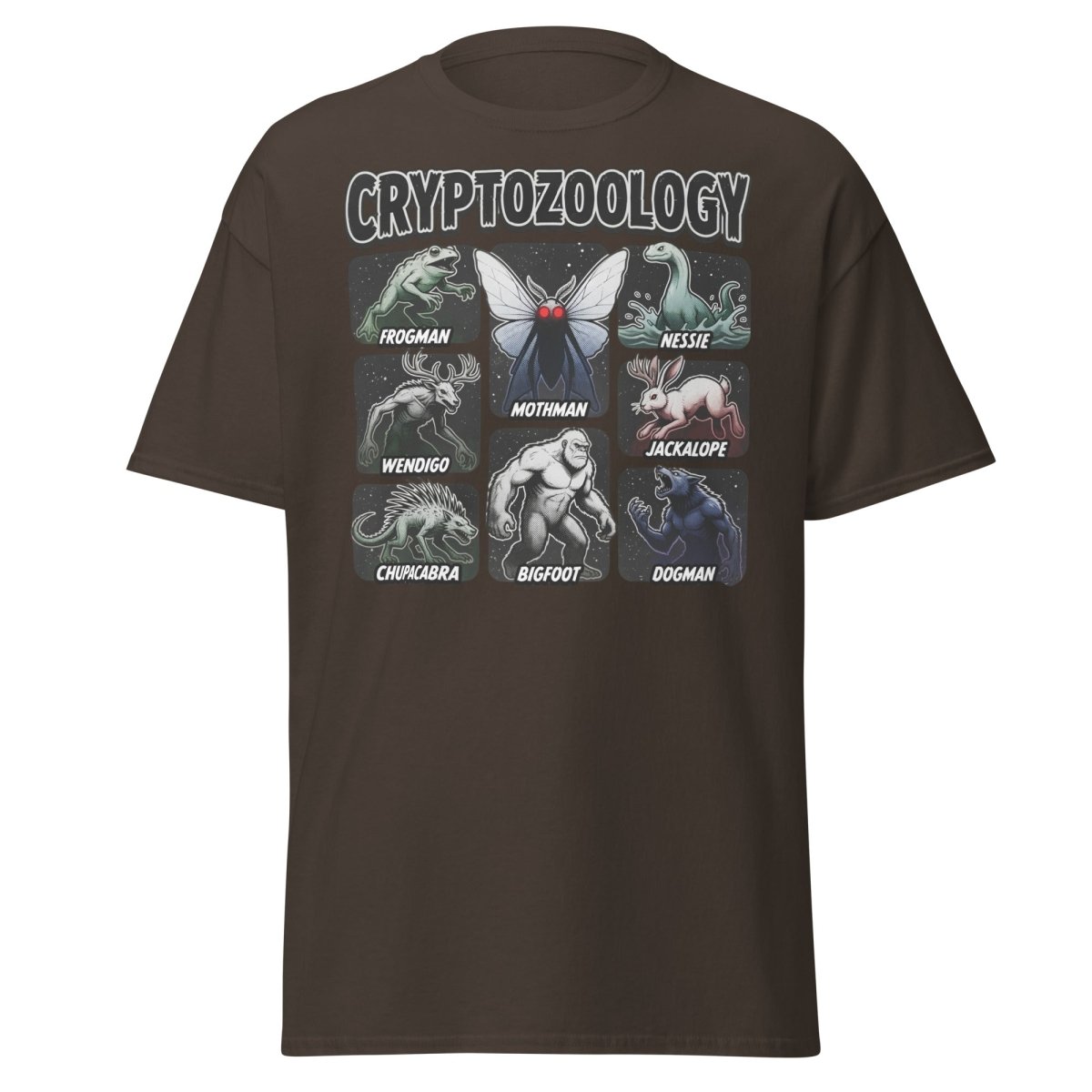 Cryptozoology Cryptids T-Shirt | Mothman Bigfoot Nessie Tee - Dark Chocolate - TeeRipple