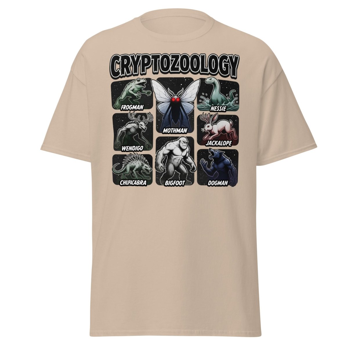 Cryptozoology Cryptids T-Shirt | Mothman Bigfoot Nessie Tee - Sand - TeeRipple