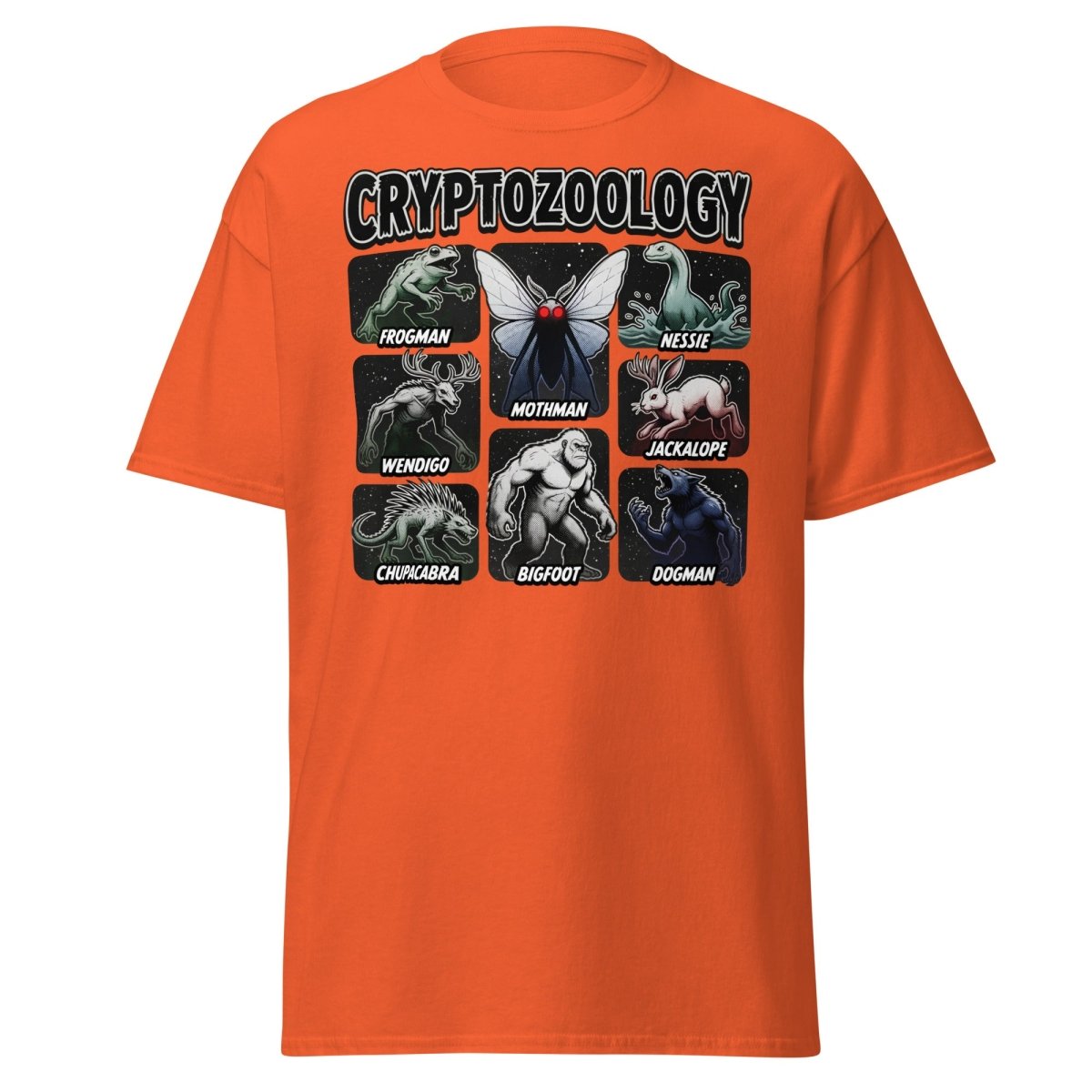 Cryptozoology Cryptids T-Shirt | Mothman Bigfoot Nessie Tee - Orange - TeeRipple