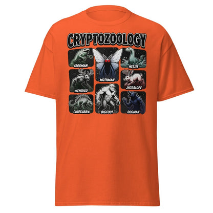 Cryptozoology Cryptids T-Shirt | Mothman Bigfoot Nessie Tee - Orange - TeeRipple