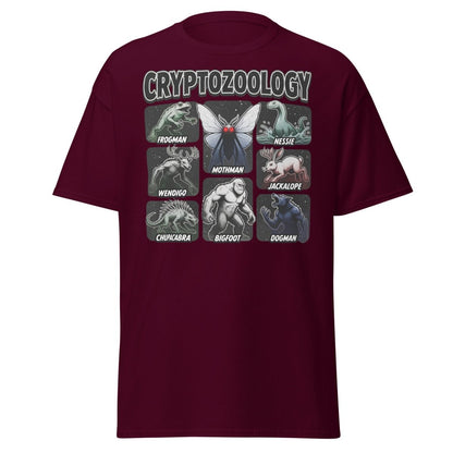 Cryptozoology Cryptids T-Shirt | Mothman Bigfoot Nessie Tee - Maroon - TeeRipple