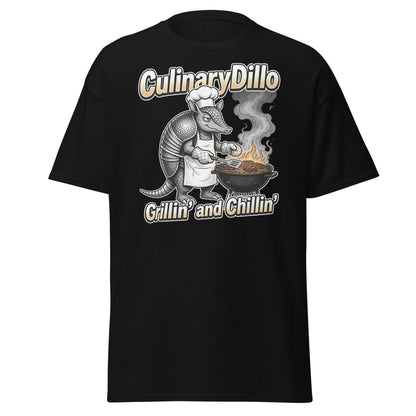 CulinaryDillo Grillin' and Chillin' Armadillo BBQ T-Shirt - Black - TeeRipple