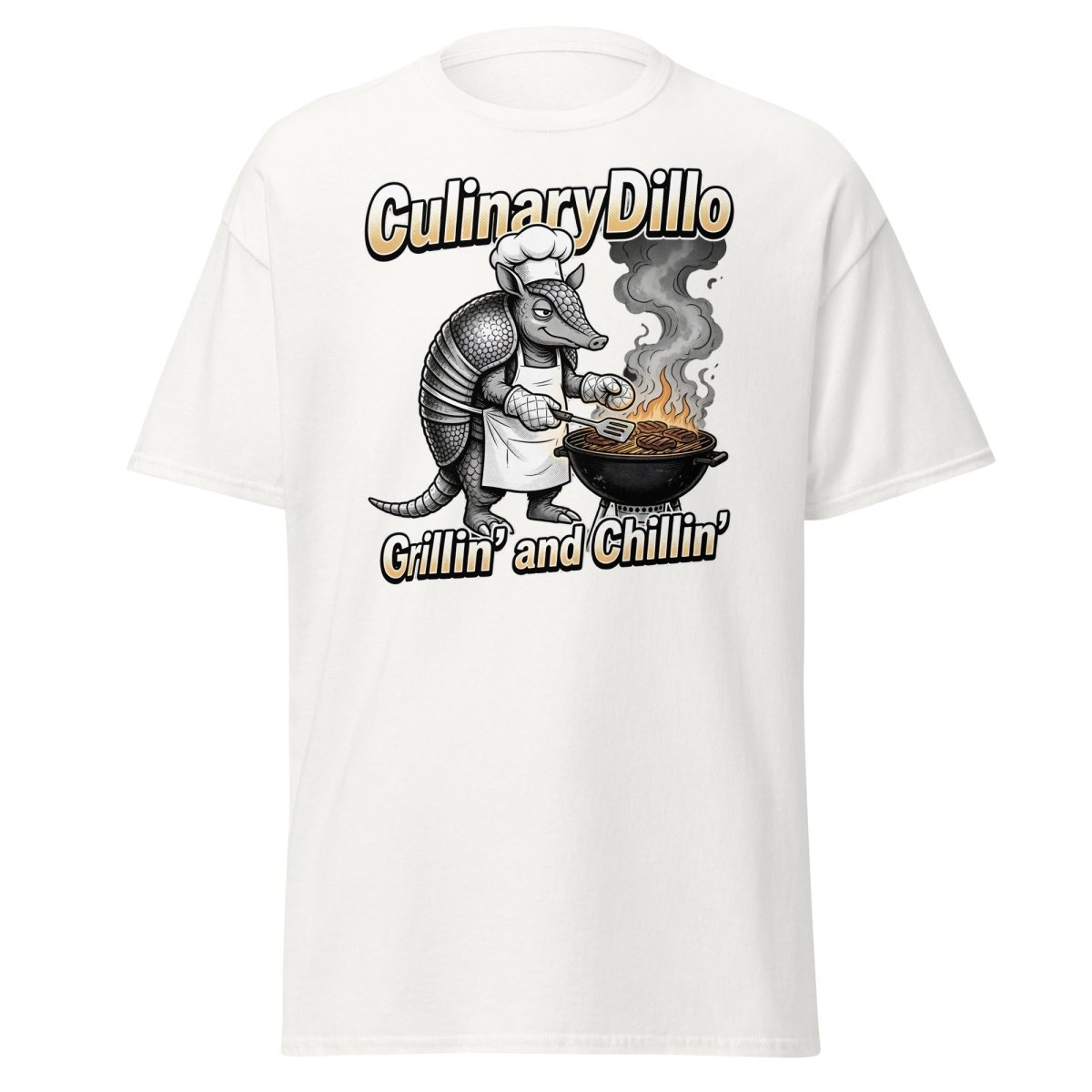 CulinaryDillo Grillin' and Chillin' Armadillo BBQ T-Shirt - White - TeeRipple