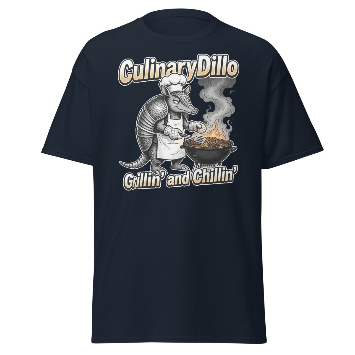 CulinaryDillo Grillin' and Chillin' Armadillo BBQ T-Shirt - Navy - TeeRipple