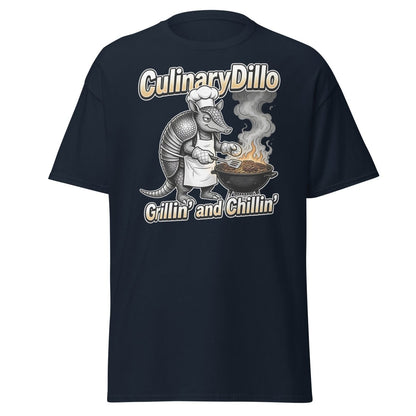 CulinaryDillo Grillin' and Chillin' Armadillo BBQ T-Shirt - Navy - TeeRipple
