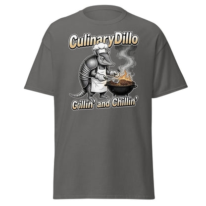 CulinaryDillo Grillin' and Chillin' Armadillo BBQ T-Shirt - Charcoal - TeeRipple