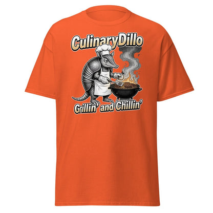 CulinaryDillo Grillin' and Chillin' Armadillo BBQ T-Shirt - Orange - TeeRipple