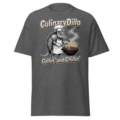 CulinaryDillo Grillin' and Chillin' Armadillo BBQ T-Shirt - Dark Heather - TeeRipple