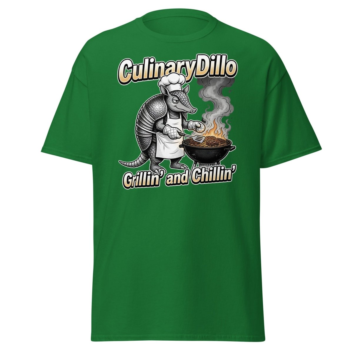 CulinaryDillo Grillin' and Chillin' Armadillo BBQ T-Shirt - Turf Green - TeeRipple