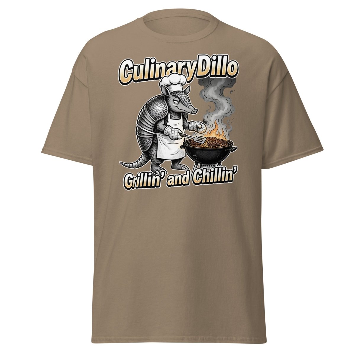 CulinaryDillo Grillin' and Chillin' Armadillo BBQ T-Shirt - Brown Savana - TeeRipple