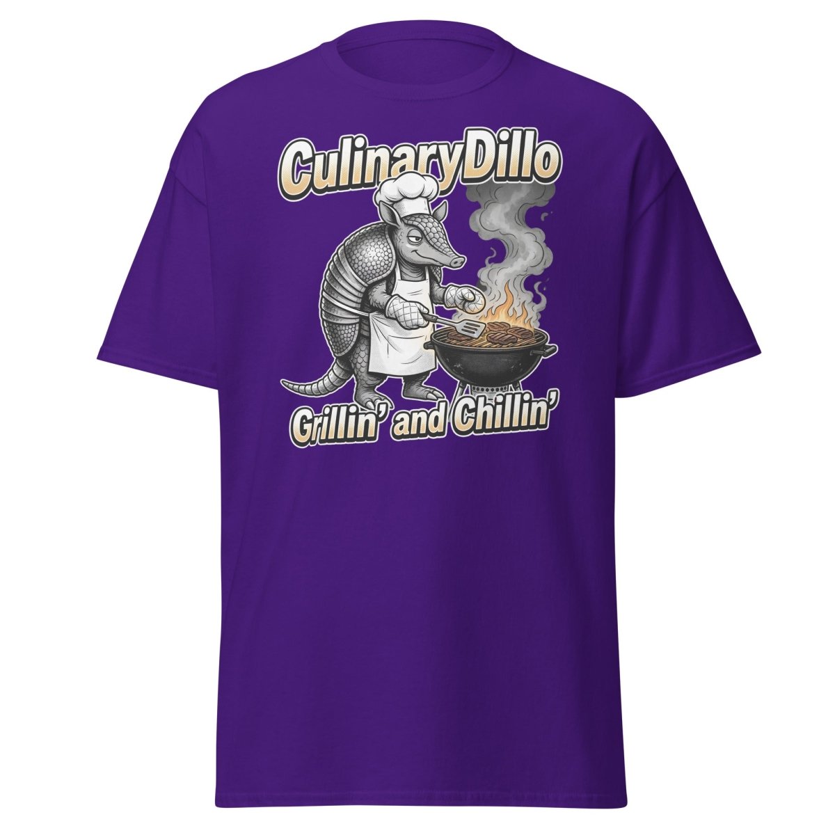 CulinaryDillo Grillin' and Chillin' Armadillo BBQ T-Shirt - Purple - TeeRipple