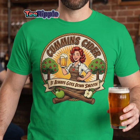 Cummins Cider Pinup Girl T-Shirt – Funny Adult Humor Tee - Maroon - TeeRipple