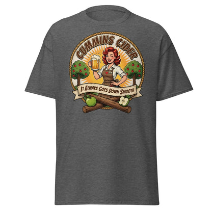 Cummins Cider Pinup Girl T-Shirt – Funny Adult Humor Tee - Dark Heather - TeeRipple