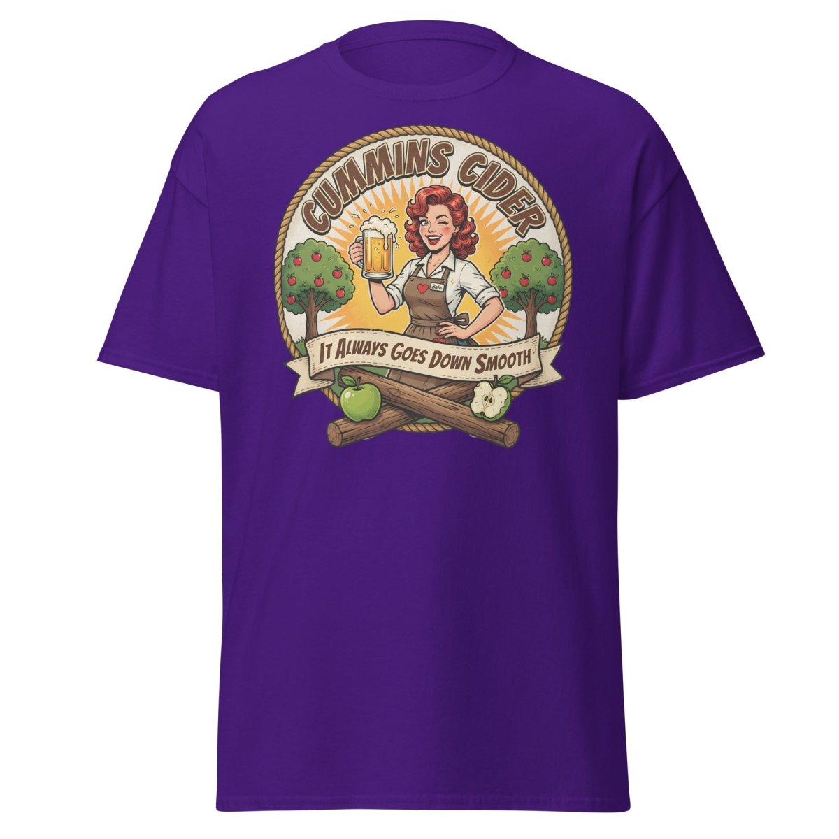 Cummins Cider Pinup Girl T-Shirt – Funny Adult Humor Tee - Purple - TeeRipple
