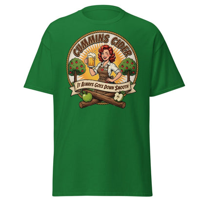 Cummins Cider Pinup Girl T-Shirt – Funny Adult Humor Tee - Turf Green - TeeRipple