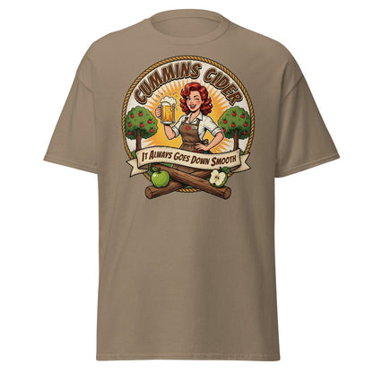 Cummins Cider Pinup Girl T-Shirt – Funny Adult Humor Tee - Brown Savana - TeeRipple