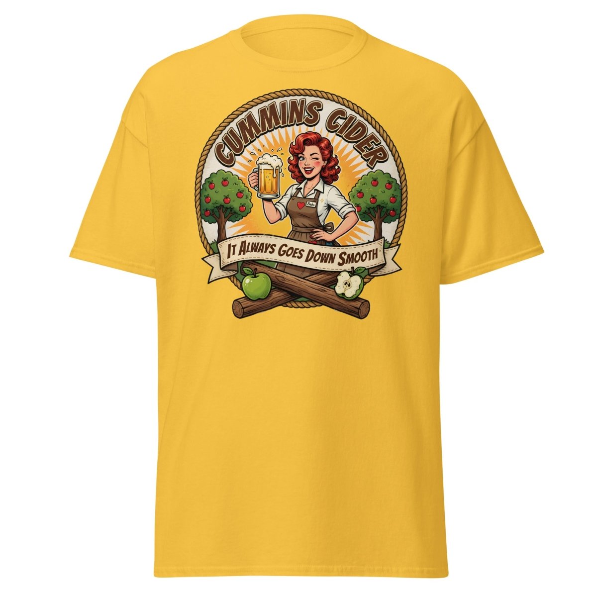 Cummins Cider Pinup Girl T-Shirt – Funny Adult Humor Tee - Daisy - TeeRipple