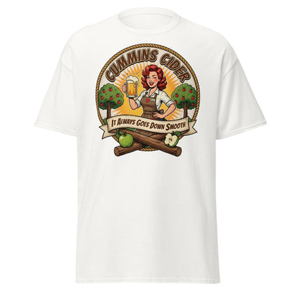 Cummins Cider Pinup Girl T-Shirt – Funny Adult Humor Tee - White - TeeRipple