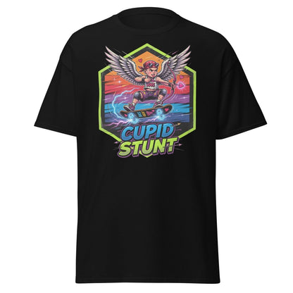 Cupid Stunt Skateboard T-Shirt - Funny Punk Cupid Graphic Tee - Black - TeeRipple