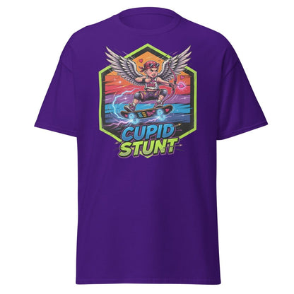 Cupid Stunt Skateboard T-Shirt - Funny Punk Cupid Graphic Tee - Purple - TeeRipple