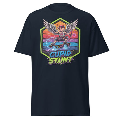 Cupid Stunt Skateboard T-Shirt - Funny Punk Cupid Graphic Tee - Navy - TeeRipple