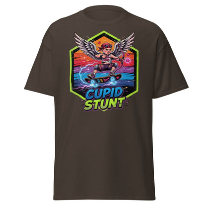Cupid Stunt Skateboard T-Shirt - Funny Punk Cupid Graphic Tee - Dark Chocolate - TeeRipple