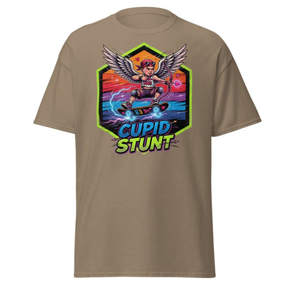 Cupid Stunt Skateboard T-Shirt - Funny Punk Cupid Graphic Tee - Brown Savana - TeeRipple