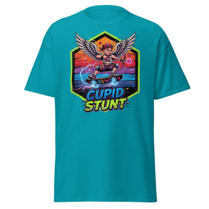 Cupid Stunt Skateboard T-Shirt - Funny Punk Cupid Graphic Tee - Tropical Blue - TeeRipple