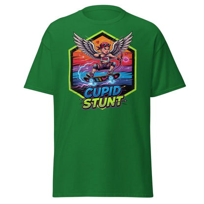 Cupid Stunt Skateboard T-Shirt - Funny Punk Cupid Graphic Tee - Turf Green - TeeRipple
