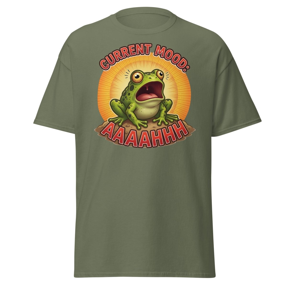 Current Mood Screaming Frog AAAAHHHH T-Shirt - Military Green - TeeRipple