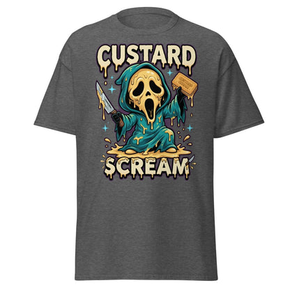 Custard Scream Funny Horror T-Shirt - Dark Heather - TeeRipple