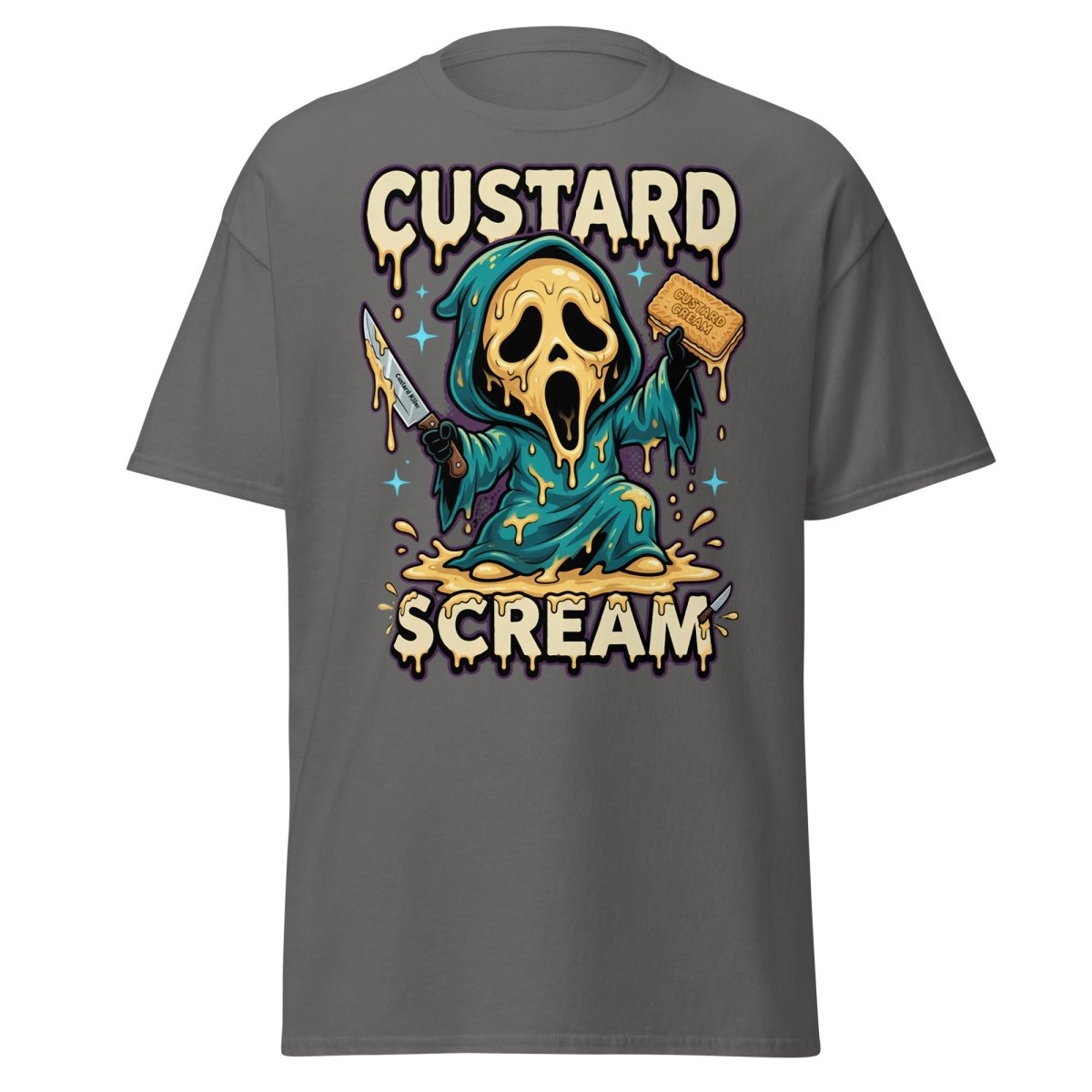 Custard Scream Funny Horror T-Shirt - Charcoal - TeeRipple