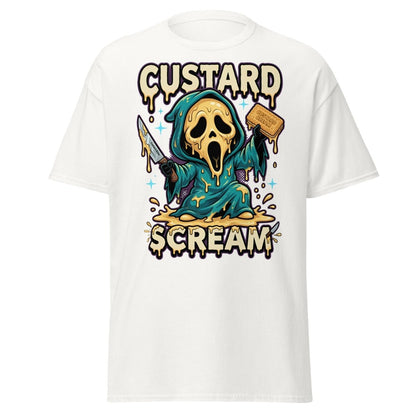Custard Scream Funny Horror T-Shirt - White - TeeRipple