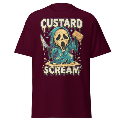 Custard Scream Funny Horror T-Shirt - Maroon - TeeRipple