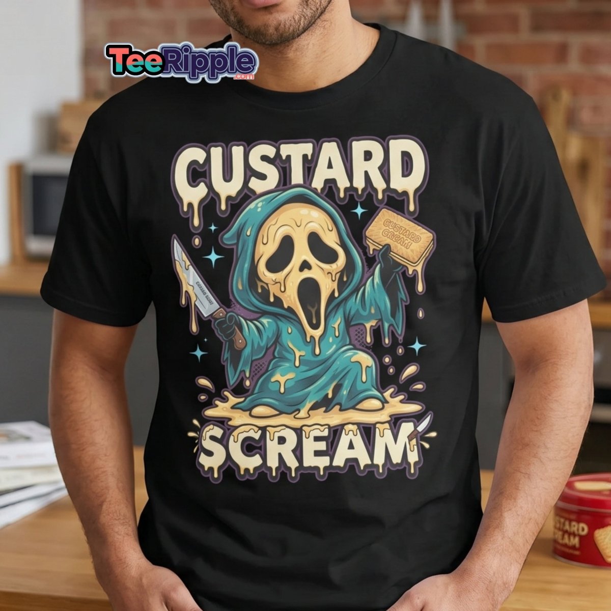 Custard Scream Funny Horror T-Shirt - Maroon - TeeRipple