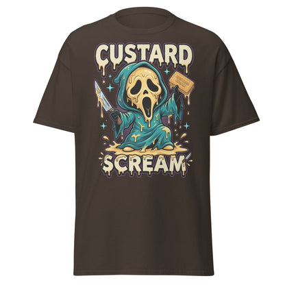 Custard Scream Funny Horror T-Shirt - Dark Chocolate - TeeRipple
