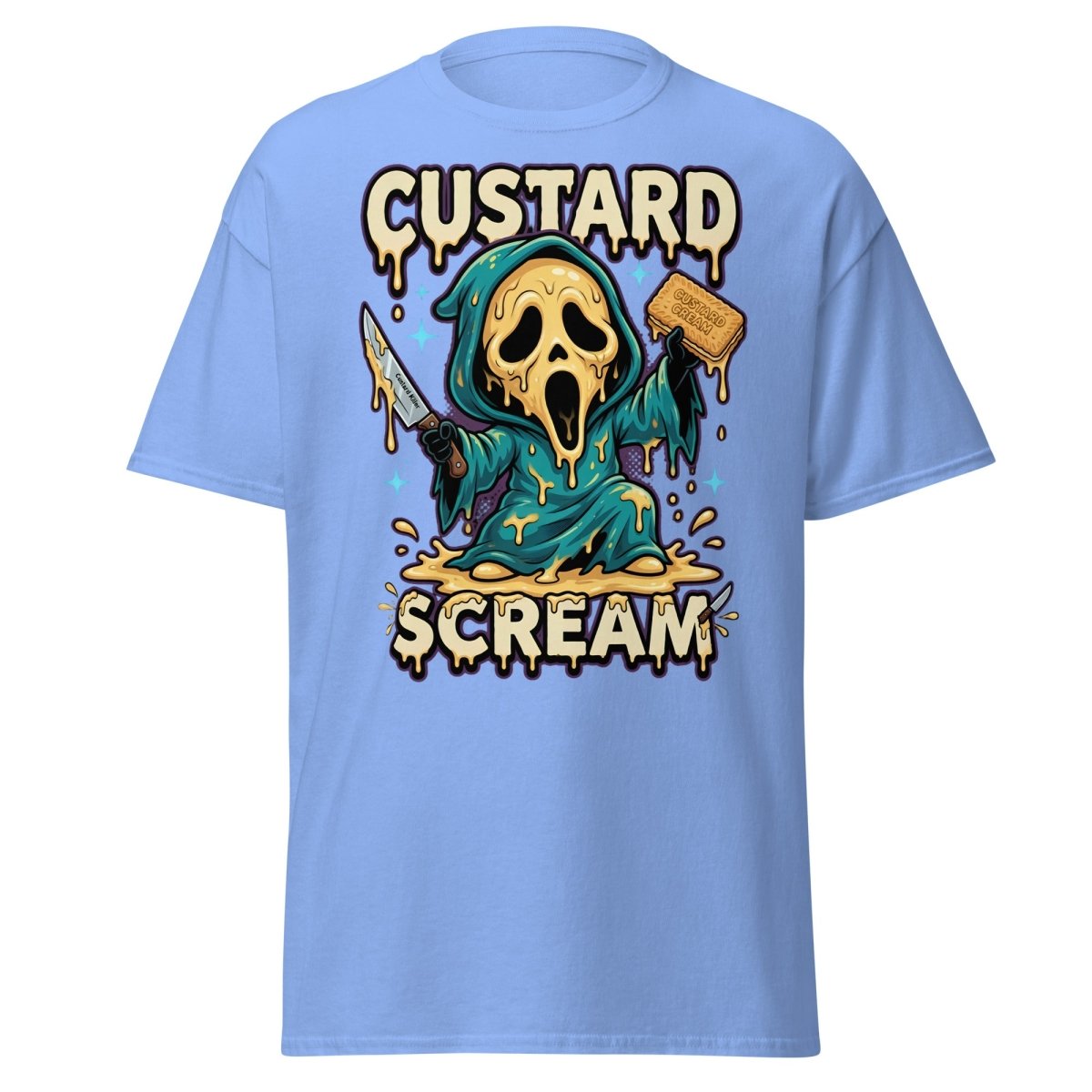 Custard Scream Funny Horror T-Shirt - Carolina Blue - TeeRipple